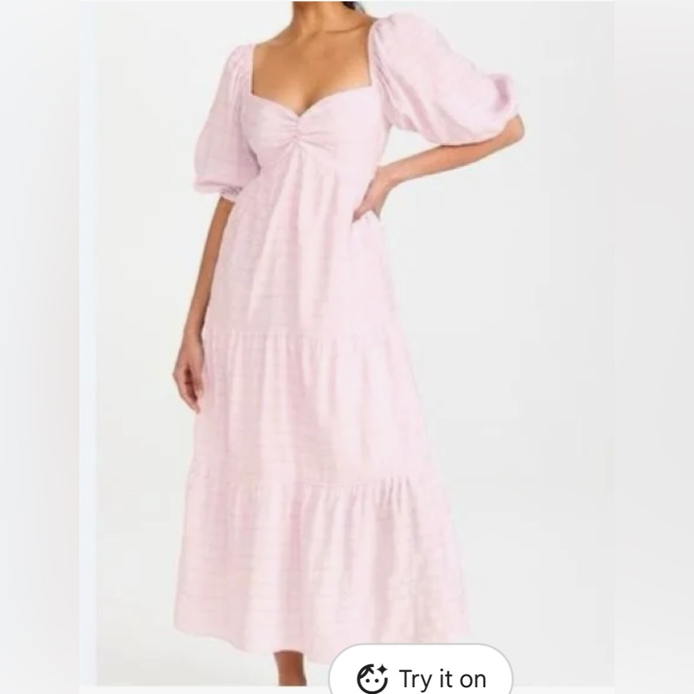 MINKPINK Dress Women XS Light Pink Midi Puff Sleeve Cottagecore Peasant Babydoll